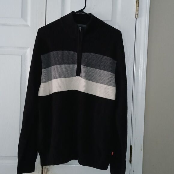 IZOD  black gray white partial zipper pull over sweater  Sz XL - Picture 1 of 5